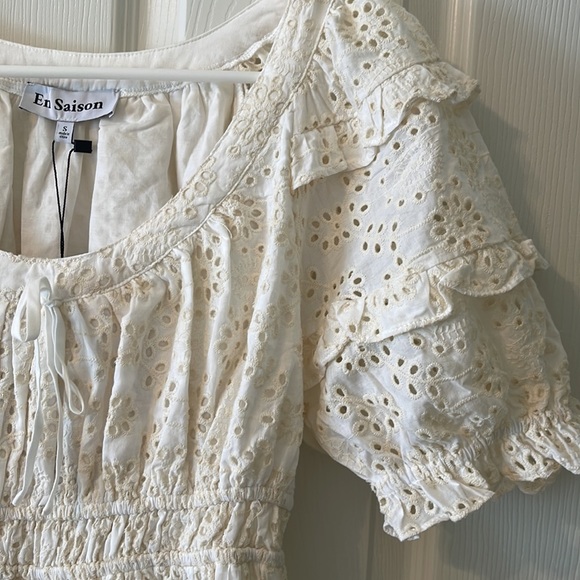 En Saison Eyelet Mini Dress in cream - Picture 3 of 6